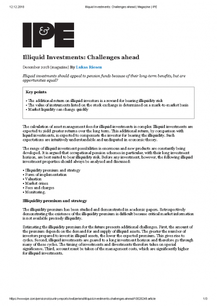 Illiquid Investments: Challenges ahead